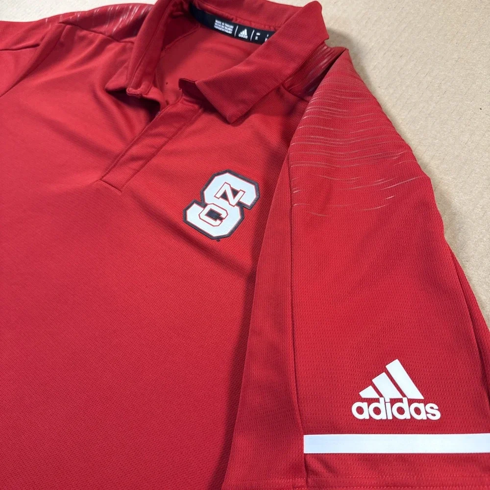 Adidas Polo Shirt Mens XL Red NC State Wolfpack NCAA Short Sleeve Climalite